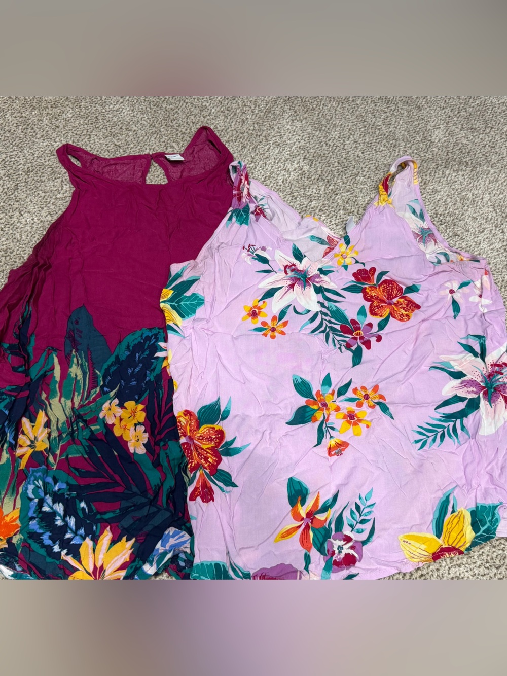 Set of 2 Old Navy Floral Tank Tops - Lavender & Hot Pink